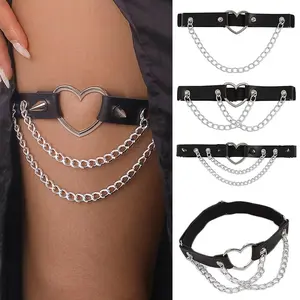 Sexy Leg Chain Leather Elastic Ring Gothic Spiked Leg Harness For Women Girls Heart Thigh Garter Belt Strap Choker Body Jewelry