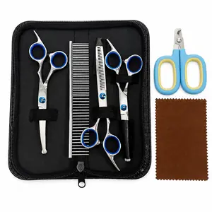 6-in-1 Professional Pet Grooming Scissors Set - Stainless Steel Groomer Tools with Safety Round Tips, Sharp, Durable for Dogs, Cats