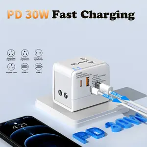 Universal Travel Plug Adapter for Worldwide Use, International Power Adapter with 1 USB A/1 USB C for Europe Uk Usa, Type C/E/F/G/I/L/A