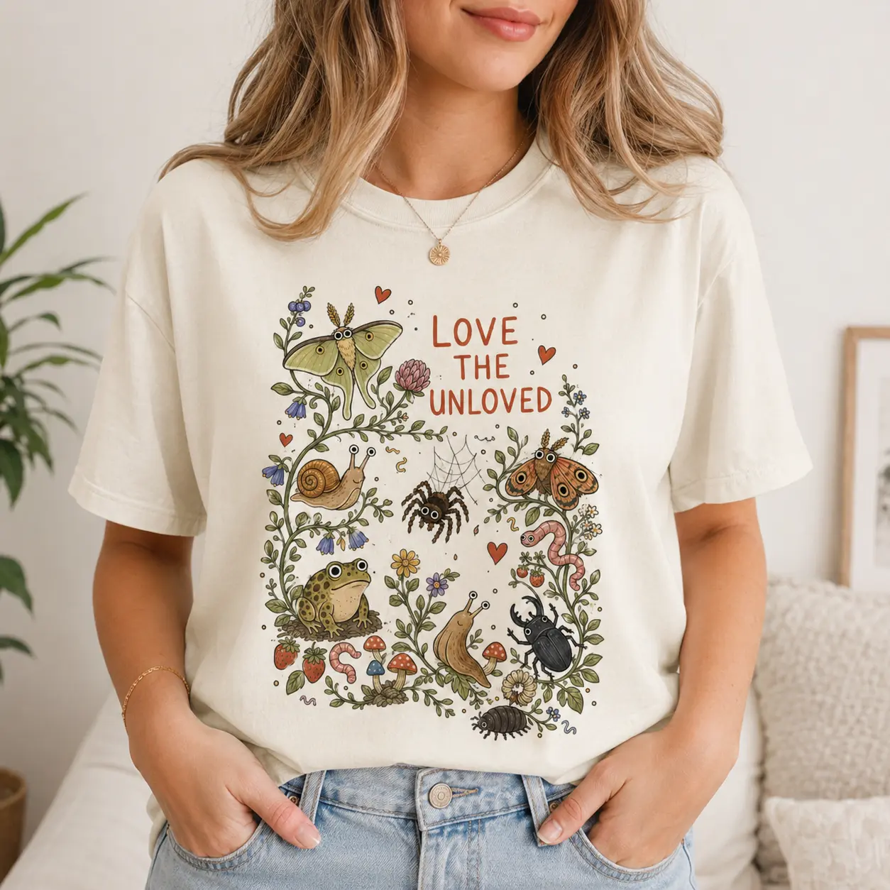 Love The Unloved Tee, Goblincore Aesthetic, Cute Bug Shirt, Weirdcore Nature Top, Entomologist Gift, Frog And Snail Top, Cottagecore Tee