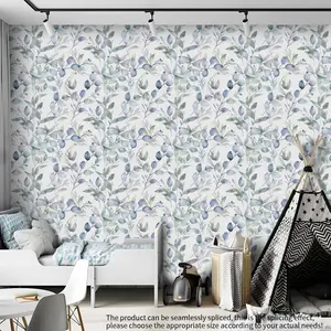 1 roll of watercolor style self-adhesive wallpaper, with blue-green plant patterns waterproof wallpaper, peel off, paste, moisture-proof wall sticker, used for cabinet, living room, Peel and stick wallpaper designs