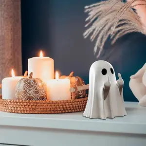 Halloween Chost FigurineSpookyResin Middle Finger ChostStatue, CuteGhost Decor forHalloweenDecorations, Porch andIndoor SpookyHome Decor (MiddleFinger Chost (1Figurine))