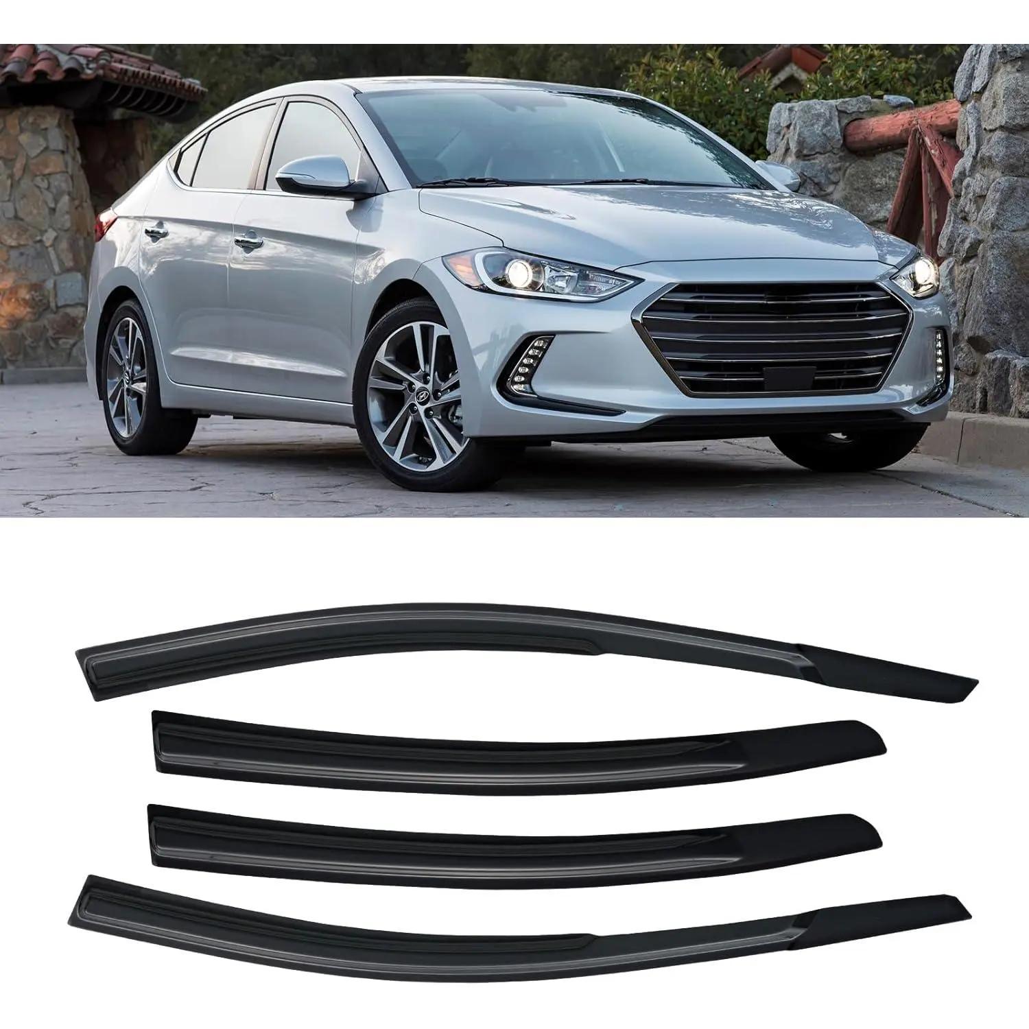 Window Visors for Hyundai Elantra 2017-2020, Rain Guards Shields Vent Deflector Shade Dark Smoke 2018 2019 17 18 19 20, Tape-On, 4PCS