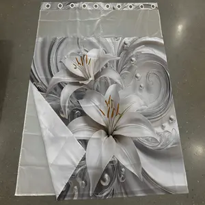 1PC 2D Flat Embossed Lily Pattern Double-Layer Woven Shower Curtain (No Hooks), Transparent Top Window, Removable liner with snap-on lining, Modern Bathroom Partition Art Decoration, Bathroom Decor, Bathroom Decorations, Holiday Decor, Bathroom Accessory