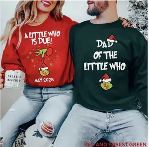 A little who is due Couples Grincmas Pregnancy Announcement sweatshirt,Christmas Maternity shirt