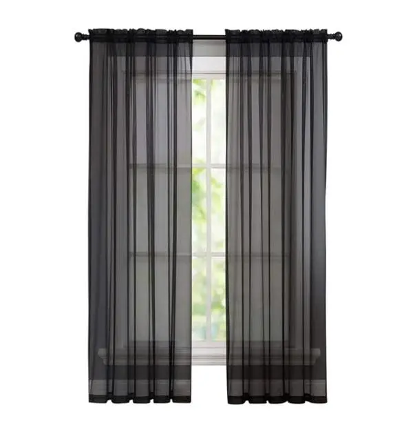 Black Sheer Curtains 84 Inches Long, Light Filtering Rod Pocket Solid Color Window Sheer Curtain Panels, Elegant Curtains & Drapes for Living Room, Bedroom 2 Panels