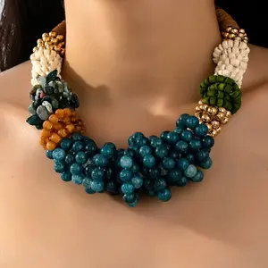 Teal Stone Cluster Statement Collar Necklace