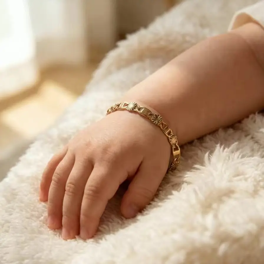 Kids' Gold Plated Bracelet - Casual Unisex Jewelry, Tarnish-Resistant & Hypoallergenic Bangle, Multi-Size for Babies, Toddlers, Boys & Girls, Anniversary, Metal Coating, Adjustable Fit Bangle, Gold Plated Band, 5" (12-24 Months), 5.5" (2-5 Years)