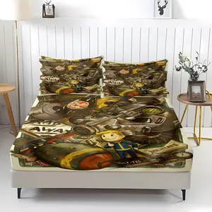 Retro Fallout Vault Boy Fitted Sheet, Sheets Set, Including 1 Bed Sheet and 2 Pillowcases, Anti Slip and Dust-Proof Covers Suitable for Bedding Sets in Bedrooms and Guest Rooms, Bedroom Decor, Suitable for Personal Use or Gift Giving