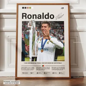 Cristiano Ronaldo Poster, Ballon d'Or Winner, Real Madrid Football Print, Portuguese Football Wall Art, Real Madrid Decor, Ronaldo Football