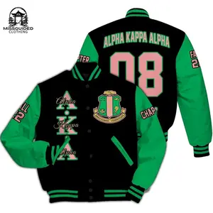Ireishprint A.K.A Custom Chapter Varsity Jacket, Personalized Black Mix Apple Green Varsity Jacket 1908 Sorority Jacket