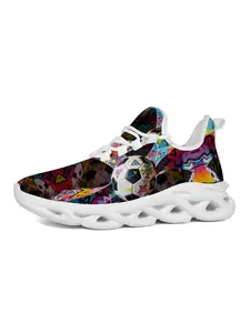 Graffiti Art Print Casual Training Shoes, Unique Style, Football Elements, Hollow Out Shock Absorption, Trendy and Versatile