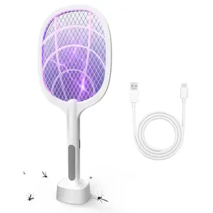 Electric Fly Swatter Bug ZapperMosquito Killer, 3400V 1200mAh USB Rechargeable Racket with Purple Light, SafeIndoor Pest Control, Kitchen Gift tiktokshopspringglowup