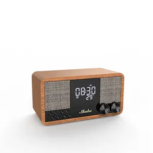 Retro Wooden Bluetooth Speaker with FM Radio, Clock Alarm, and Built-in Subwoofer for Home Use