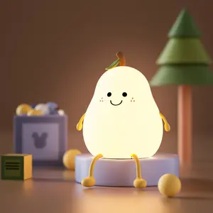 Cute Pear Shape USB Table Lamp, Silicone Material, Soft Color LED Lighting Mode, Rechargeable Portable Type-C Connection for Bedroom Nightstand