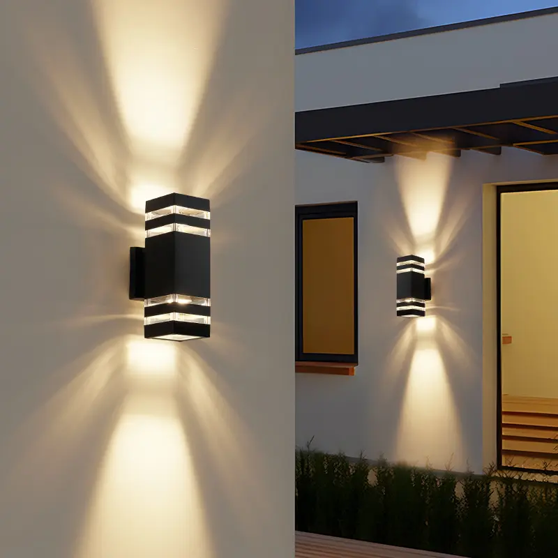 Square LED Outdoor Wall Light, Led Lights Outdoor, Modern, Ip44 Rated, E27 Bulb Holder, Suitable for Porch and Garage, Hardwired, My113 Model, Outdoor Lighting