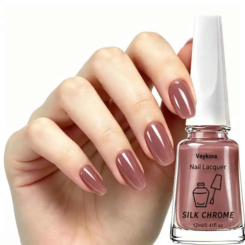 Dusty Brown Silk Chrome Nail Varnish, 12ml Fast-Drying High-Coverage Nude Formula, At-Home Nail Art Product, Chic Gentle Shade for Fingernails & Toenails