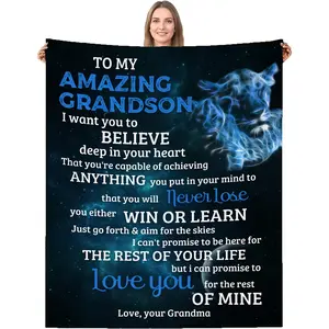Modern Breathable Soft Flannel Blanket - Custom Personalized Child-Friendly Blanket, Ideal for Couch, Bed, Grandma-Grandpa Gift for Grandson, Custom Blankets, Personalized Blankets