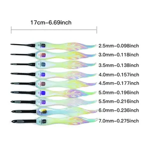 Leaf-shaped handle aluminum crochet hook 9PCS Crochet Hooks Set 2.5mm–7mm (C–J), Ergonomic Resin Handle Crochet Needles with Aluminum Tips, Easy Grip for Pencil & Knife Hold, Smooth Crochet Hooks for Beginners & Arthritic Hands