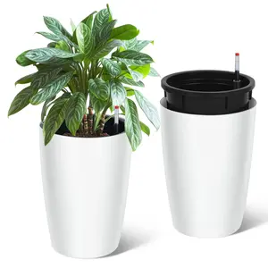 Garvee - Set of 2 16-Inch Tall Planters for Outdoor Plants, with Integrated Drainage and Water Level Monitor, for Patio, Porch, Living Room, or Office