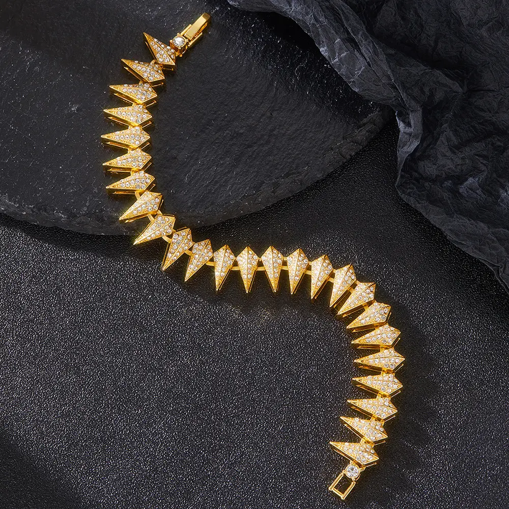Diamond Cuban Chain Bracelet Set with Spiked Alloy Rhinestone for Hip Hop Style Ideal as Gift for Girlfriend