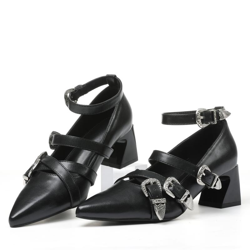 AOSPHIRAYLIAN Women's Chic Mary Jane Shoes - Adjustable Metal Buckles, Pointed Toe, Ankle Strap, Square Thick High Heels, Rubber Sole, Quick Fit, Bridal Prom Footwear, Clearance Sale