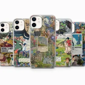 Studio Ghibli Phone Case Howl Moving Castle Cover for iPhone X, 11, 12, 13, 14, 15 & more – SS Galaxy S21 to S25 Ultra, Plus with Suction