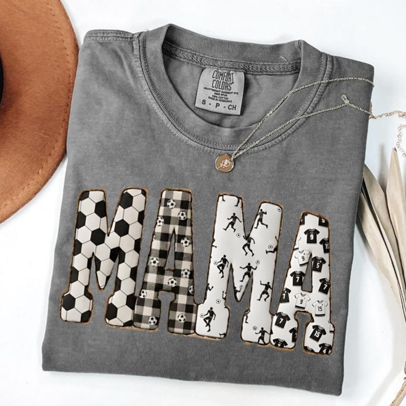 Comfort Colors Soccer Mama TShirt, Checkerboard and Sports Print Letters, Trendy Game Day Mom TShirt, Athletic Style Tee