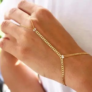 Minimalist Cuban Chain Slave Bracelet Hand Jewelry for Women Boho Metal Wristband Chain Finger Bracelet Handmade