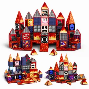 Monster Castle Magnetic Tiles, Lava Flame Style, Kids Magnetic Building Toy, Stem Educational Construction Set, Ages 3+ for Boys and Girls