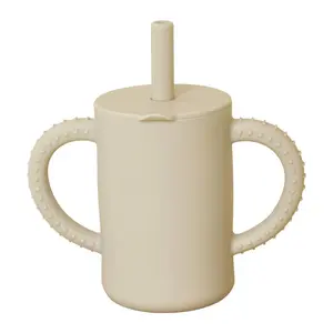 Portable Silicone Milk Cup, 180ml Anti-drop Straw Cup with Lid, Solid Color Durable Drink Cup with Handles, Small Breakfast Water Cup