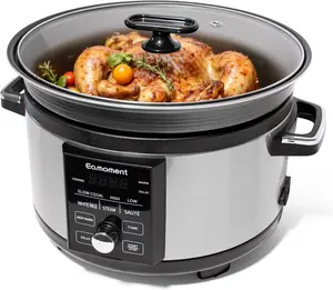 5.5QT Programmable Slow Cooker with Timer Non-Stick Aluminum Liner Large Capacity for Family Meals Multi-Function Slow Cook Steam Saute Warm Delay Dishwasher Safe