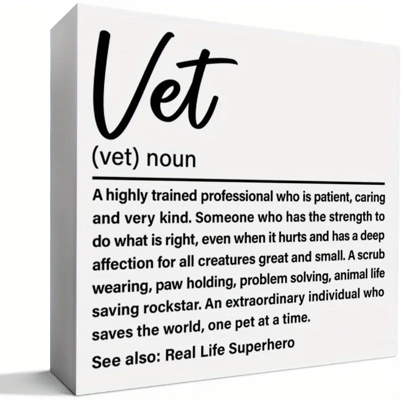 Vet Gifts for Women Men, Vet Tech Appreciation Thank You Gifts Veterinarian Veterinary Birthday Christmas Retirement Gift, Vet Definition, Wooden Box Sign Desk Decor 5x5 inch Wooden Home Sign