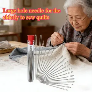 18-piece large-eye sewing needle set, household hand-sewing needles, special large-eye needles for elderly sewing quilts, fine large-eye embroidery needles and cross-stitch needles, essential tool kit for home, outdoor clothing repair, and DIY crafts