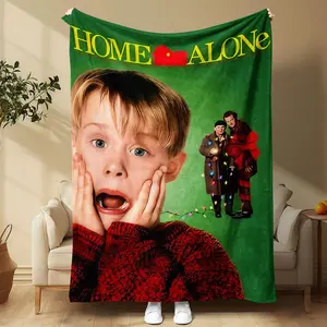 Home Alone Themed Christmas Blanket Featuring Kevin, Wet Bandits, Fuller Harry Lyme Marv Murchins pizza battle plan and iconic quotes. Cozy Soft Festive Perfect For Holiday DéCor, Movie Nights As A Fun Christmas Gift For Family Fans Of The Classic Film