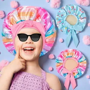 L-SQ08   2 PCS Kids Bonnets for Girls, Satin Silk Bonnet for Kids Toddler Bonnet for Sleeping Cap with Elastic Tie Band Hair Bonnet