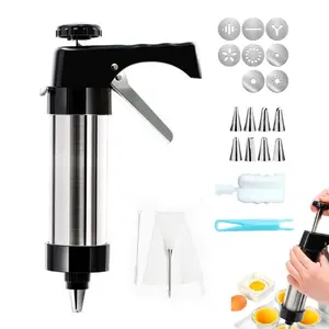 Churro Maker Machine, Stainless Steel Churros Gun Kit, Cookie Press Gun with Piping Bag, 8 Piping Nozzles, 8 Cookie Discs, Cream Spatula, Bakeware