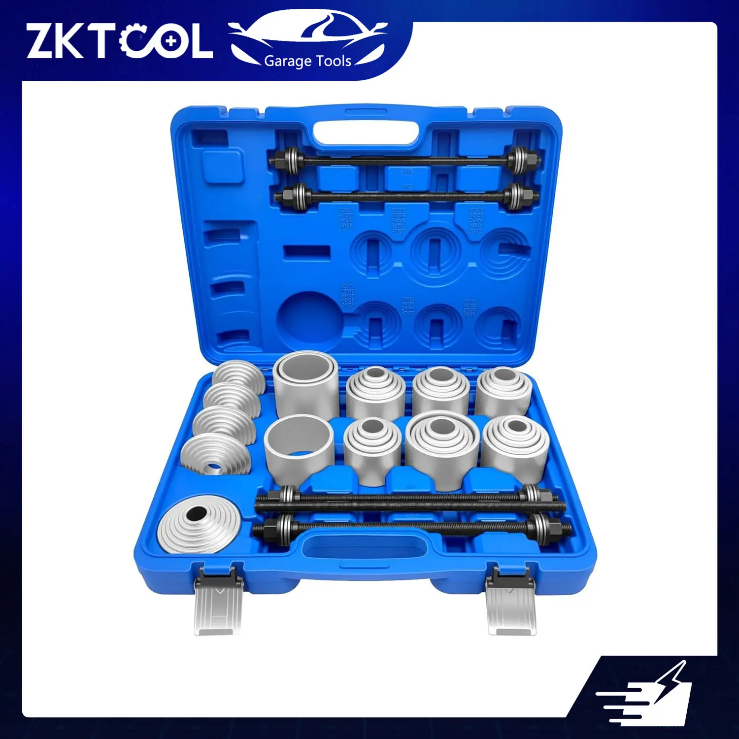 ZKTOOL 40-Piece Ergonomic Steel Push-Pull Socket Kit with 5 Pulling Spindles, Assorted Sleeves, Press Fit Bushing/Seal Removal & Insert Tool, Storage Box for Car Repair DIY Mechanics