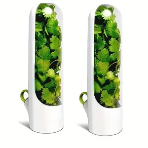 (2-Pack) Airtight Herb Keeper Containers - Clear Produce Storage Jars for Cilantro, Mint & Parsley | Leakproof with Easy-Pour Spout | BPA-Free Plastic Fridge Organizer | Freshness Lock Technology