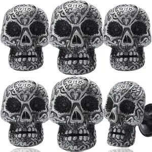 Cool Skull Cabinet Knobs Halloween Kitchen Drawer Pulls Antique Silver Cupboard Door Handles,1 1/2 in Single Hole Furniture Hardware for Dresser Bathroom Wardrobe Bedroom 6Pcs