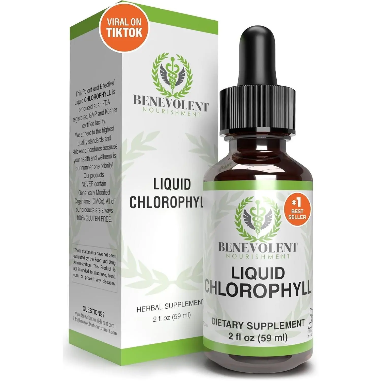 Benevolent Nourishment Liquid Chlorophyll Drops Herbal Supplement, Natural Mint, 2 fl oz
