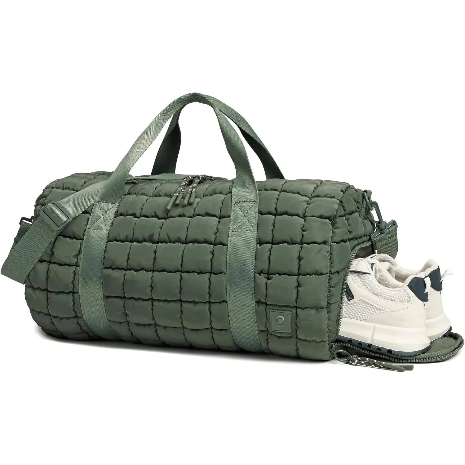 Quilted Duffel Bag for Women, Puffer Gym Duffle Bag with Shoe Compartment Lightweight Large Crossbody  Bag Travel Tote JasperGreen