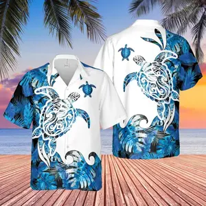 Turtle Tropical Hawaiian Shirt, Ocean Design Tropical Short Sleeve Shirt, Summer Aloha Button Down Shirt, Gift for Him or Her