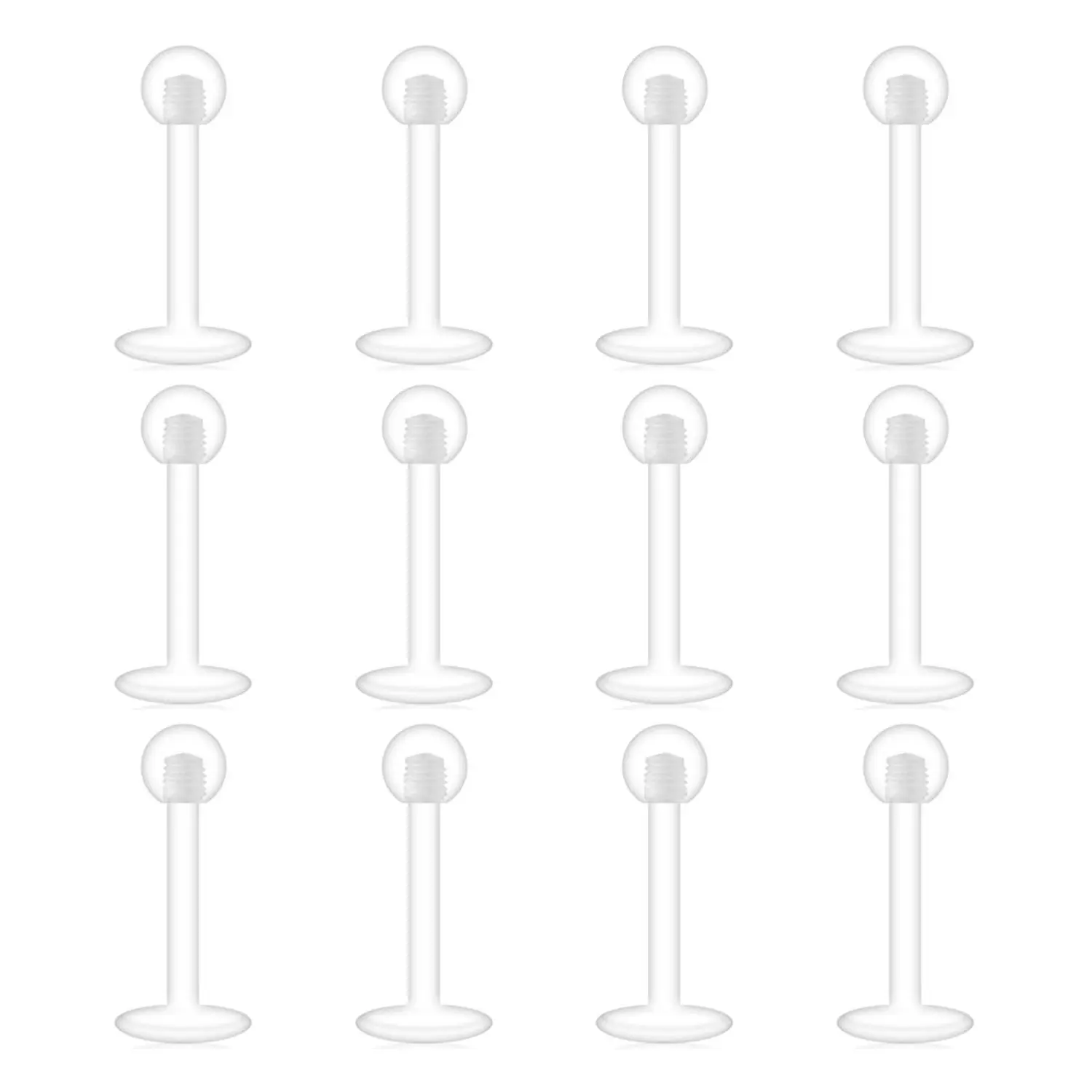 OIDEA 16G Clear Acrylic Piercing Retainers 12-Pack for Nose and Eyebrow, Hypoallergenic UV Acrylic Barbells for Low-Profile Everyday Wear