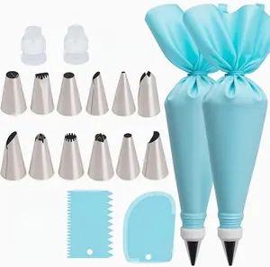 Cake Decorating Supplies Set – Includes 2 Reusable Piping Bags, 12 Icing Tips, 2 Couplers, 2 Silicone Rings & 3 Scrapers – Baking Tools for Cupcakes, Cookies & Cake Icing