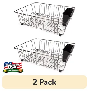 (2 pack) MS Large Wire Dish Rack Black/Chrome - 17.5" x 13.7" x 5.5"