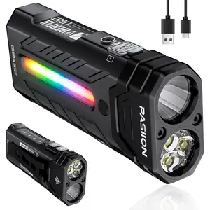 EDC Flashlight 3250 Lumens with RGB Light,55 Modes Multifunctional Flat Flashlight with Floodlight,Spotlight and Base,Waterproof USB C Flashlight for Camping,Home,Emergencies