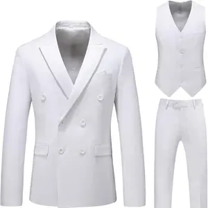 Men's 3 Piece Double Breasted Suit��Solid Jacket Vest Pants.