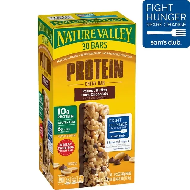 Nature Valley Peanut Butter Dark Chocolate Protein Chewy Bars, 30 Count – 10g Protein Snack Bars, Gluten-Free, Energy Boosting Nut & Chocolate Granola Bars for On-the-Go Snacking