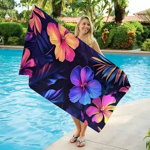Vibrant Hibiscus Tropical Beach Towel, Quick-Dry Microfiber, Large Size, Ideal for Yoga, Travel, Swimming, Camping
